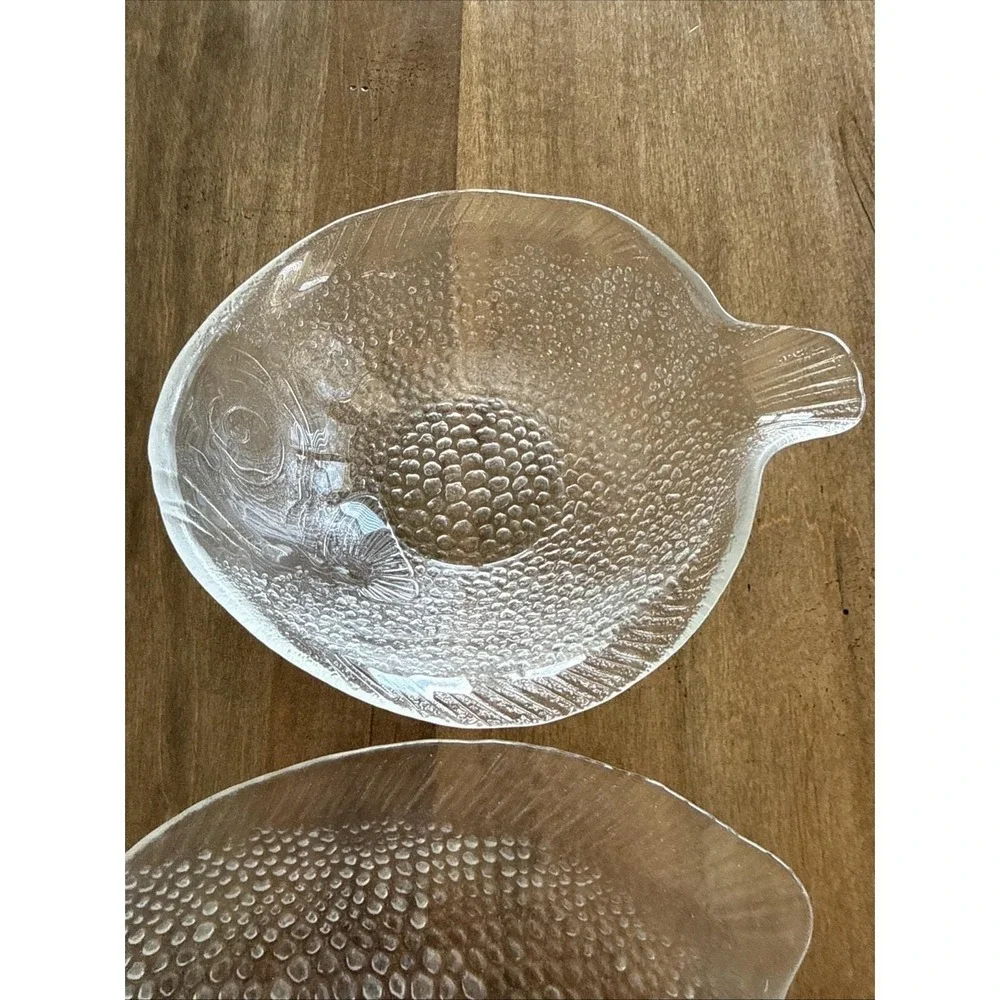 Vintage Arcoroc FRANCE Poisson Clear Glass FISH (2) Plates And (2) Bowls!